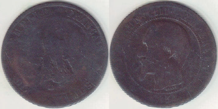 1854 BB France 10 Centimes A008899